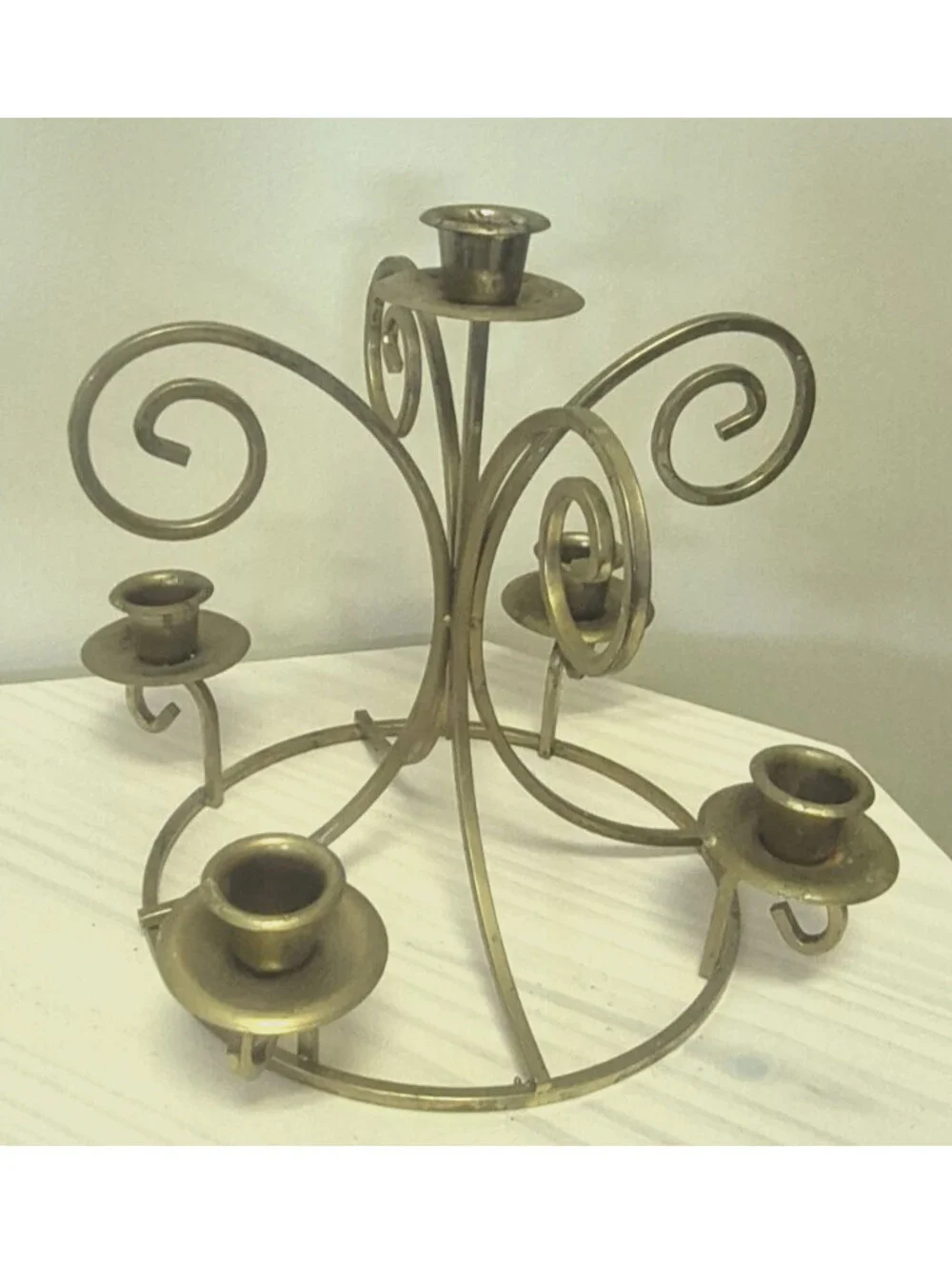 Vintage aged Home Interiors Brass Candleholder Holds 5 Taper Candles Centerpiece